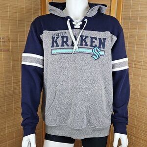 NHL Lacer Hoodie Mens L Seattle Kraken Blue Gray Fleece Officially Licensed